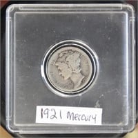 US Coins 1921 Silver Mercury Dime, circulated