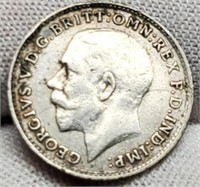 1918 G. Britain 3 Pence 92.5% Silver/1.4 G