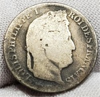 1844 France 1/2 Franc 90% Silver/2.5 G