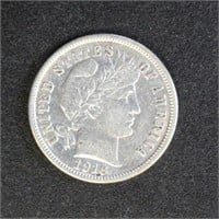 US Coins 1916 Barber Dime, AU details, cleaned