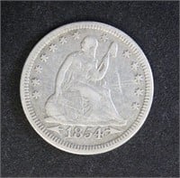 US Coins 1854 Seated Liberty Quarter, circulated