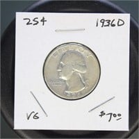 US Coins Group of 5 1936-D Washington Quarters, ci