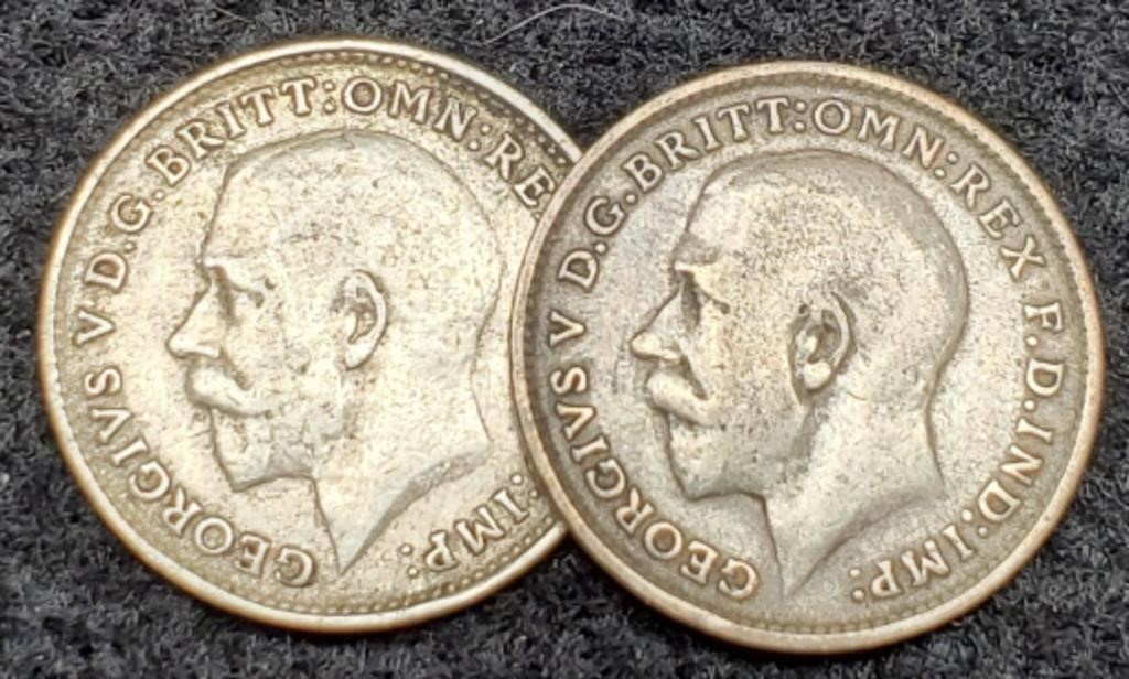 (2) G. Britain 3 Pence 1911, 1917