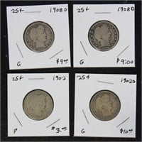 US Coins 28 1900s-1910s Barber Quarters, Circulate