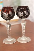A Pair of Ruby Red Cut Glass Goblets