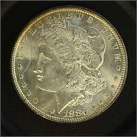 US Coins 1880 Morgan Silver Dollar, AU/BU