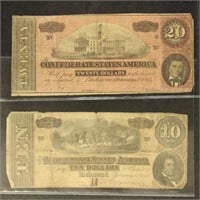Confederate States of America Paper Money 1864 $10