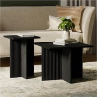 Black Square Fluted Nesting Coffee Table Set