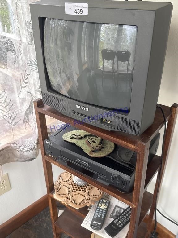 SANYO TV WITH STAND, SONY VHS PLAYER,