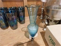 Vintage Petit Light Blue Glass Ruffled Vase