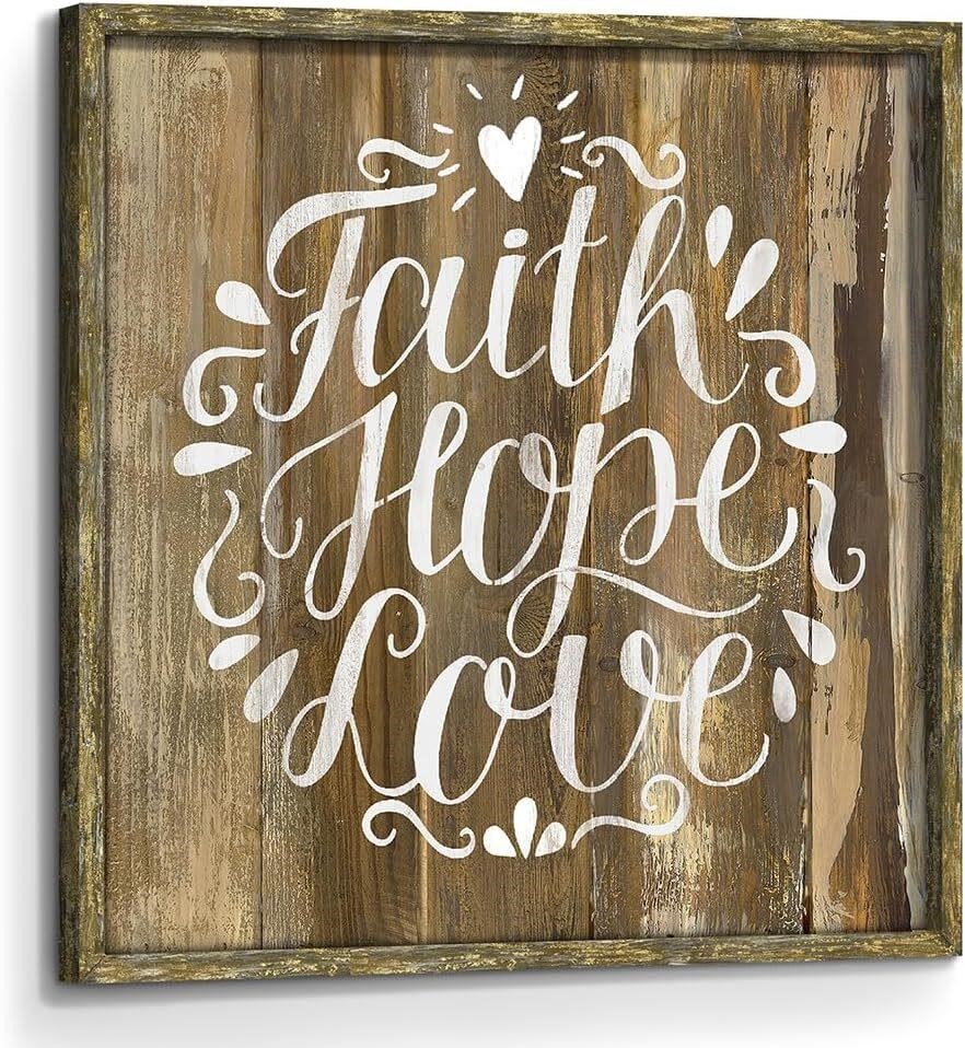 Faith Hope Love Wall Art: Wood  Bible Verse