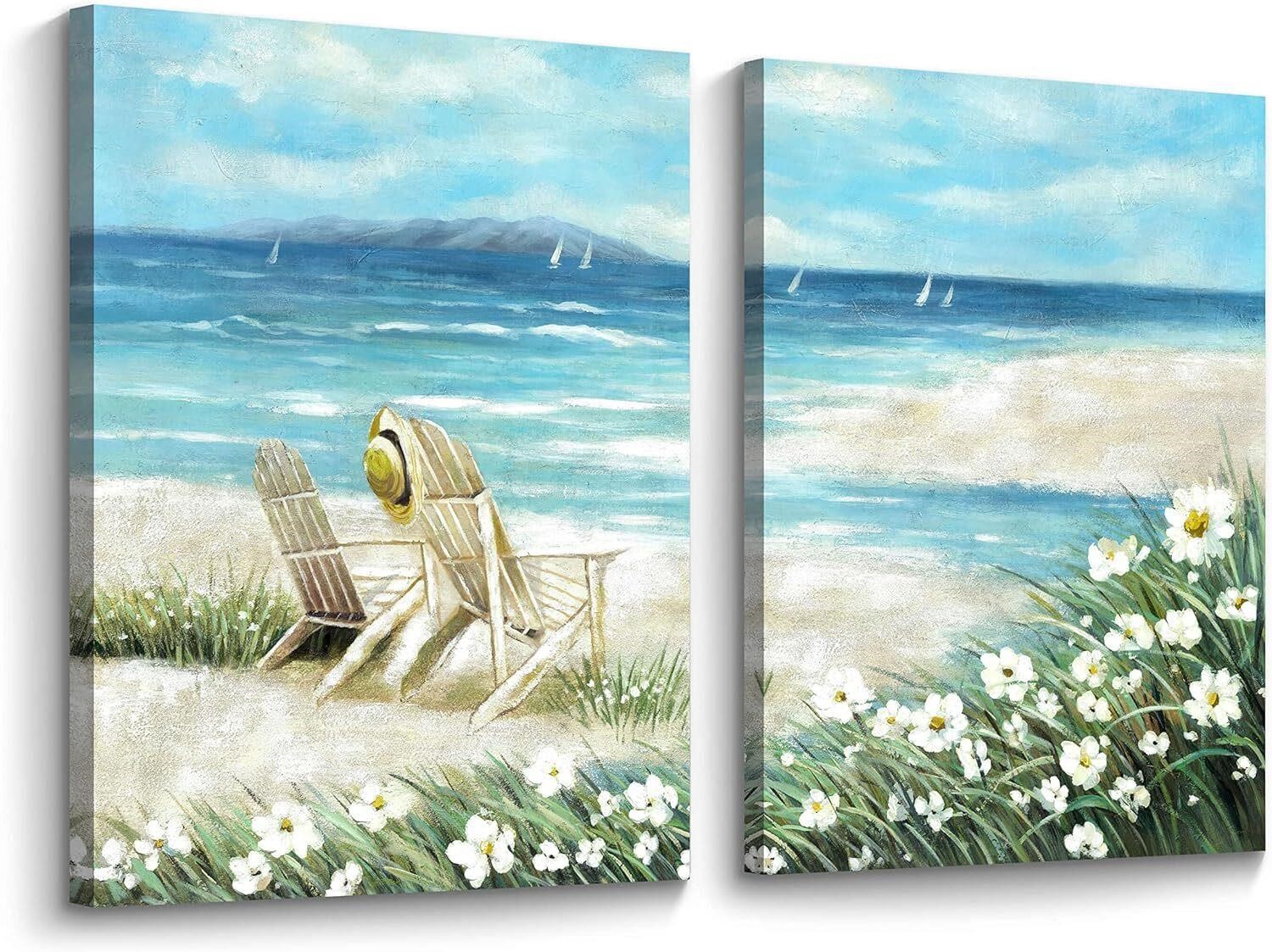 Double Trees Beach Canvas: Ocean Seascape Art