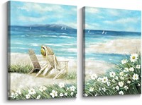 Double Trees Beach Canvas: Ocean Seascape Art