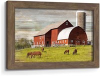 Farmhouse Wall Art: Red Barn Wood Print  Horse Art