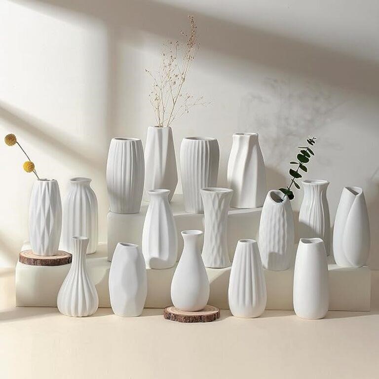 Parlamain Set of 16 White Bud Vases for Flowers, J