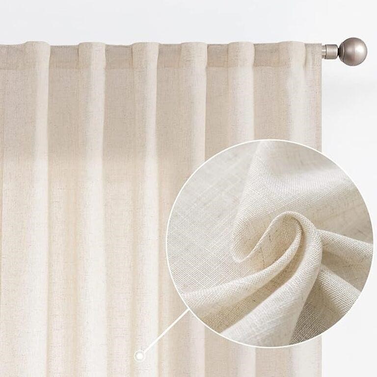 jinchan Linen Beige Curtains 90 Inches Long for Li