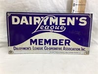 Vintage Porcelain Dairymen’s League Sign, 14”x7”