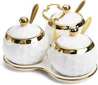 ZENFUN Set of 3 Ceramic Condiment Pots with Trays,