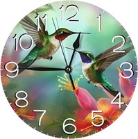 Mount Hour Round Wall Clock Hummingbirds Silent No