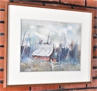 Print of Old Red Barn in Woods by Dan Looney