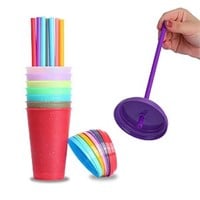 Plastic Kids Cups with Lids & Straws - 30 Pack Reu