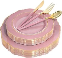 Nervure 100PCS Mauve Pink Plastic Plates With