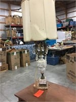 Alabaster or marble lamp w/prism drops and brass