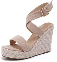 Women Sexy Cross Ankle Strappy Espadrille Wedge