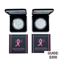 2018 Breast Cancer Comm. Silver Dollars [2 Coins]