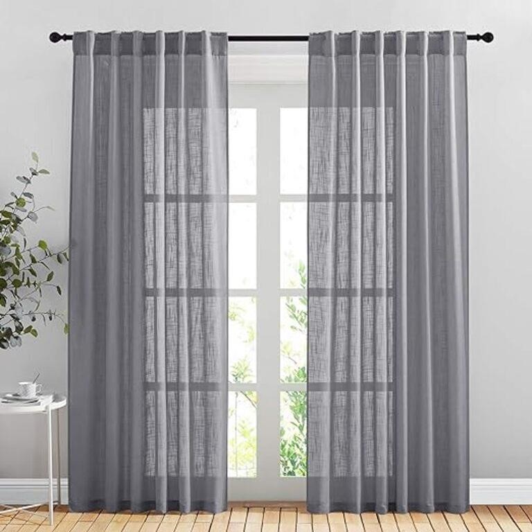 NICETOWN Linen Look Farmhouse Sheer Curtains 84"