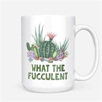FWU Handmade Plant Mug, What The Fucculent White 1