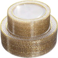 Nervure 102PCS Gold Plastic Plates - Clear Crystal