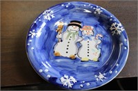 Snowman Couple Hand Painted Collection Plate