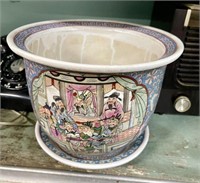 ASIAN POTTERY PLANTER W/ UNDERPLATE