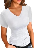 (Size S, color: white) LOLONG Womens Tops V Neck