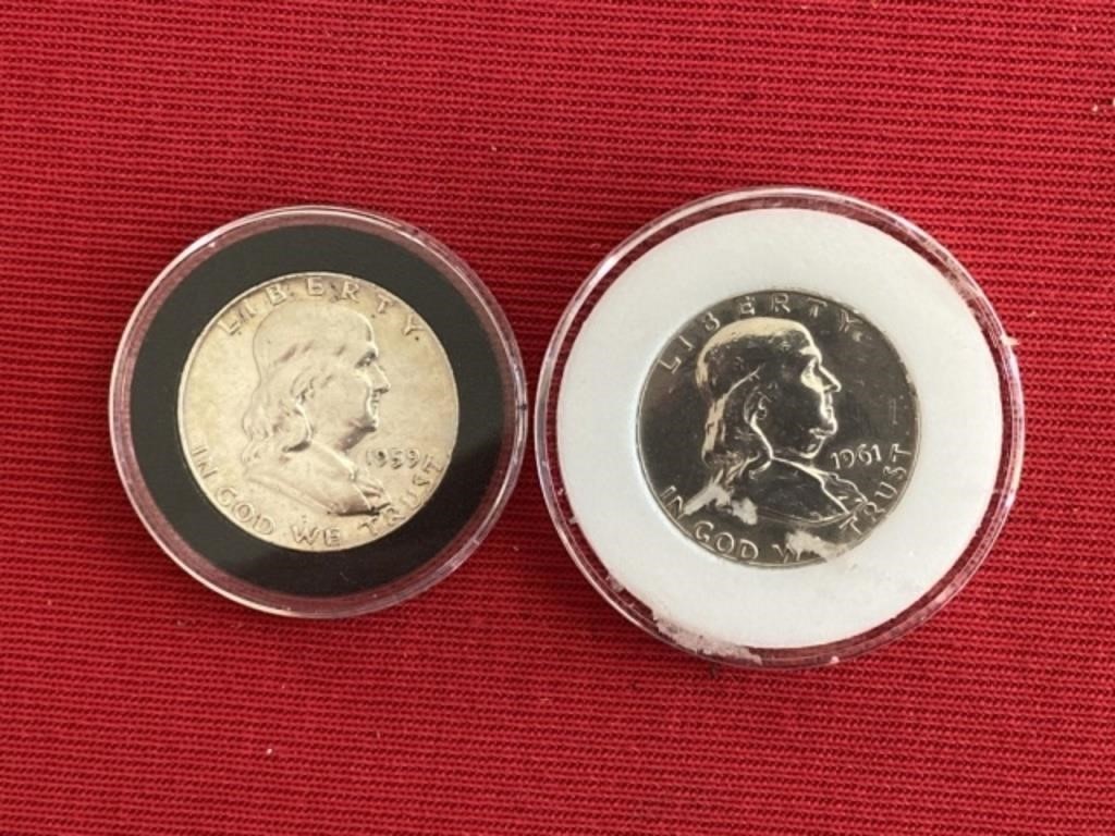 1959 and 1961 Franklin Silver Half Dollars