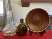 Stoneware Bowl with Decanter Bottle