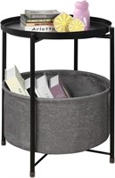 FUNME Folding End Table 2-Tier Metal Round Side...