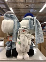 3 crafted snowman plush standers decor.