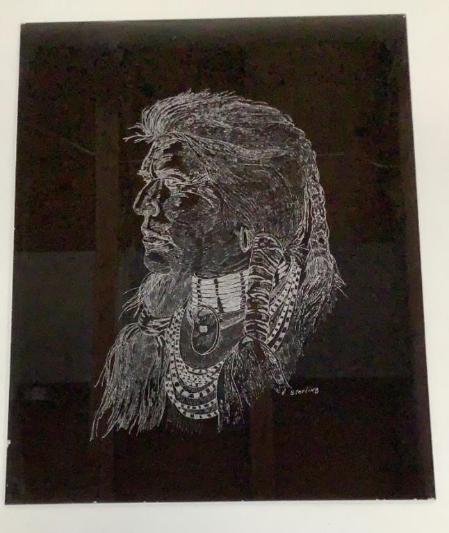 Indigenous Man Etching On Glass by Sterling