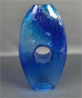 Blue Bubble Handblown Murano Style Glass Vase