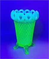 Uranium Imperial Glass Green Footed Vase