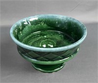 Vintage USA Hull Pottery Green Pedestal Bowl