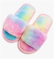 (Used, Size 24-25) Girls Open Toe Fuzzy Slippers