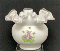 Signed Fenton Violets Silvercrest Vase