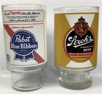 Pabst Blue Ribbon & Stroh's Beer Glasses