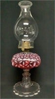 Antique Hobbs Cranberry Snowflake Oil Lamp USA