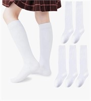 5 pair XL size white color Girls Knee High Socks