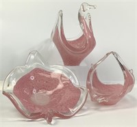 Vintage Murano Style Pink Art Glass Dish Swan