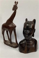 Carved Wooden Giraffe & Female Bust